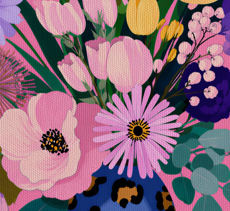 Pastel Modern Maximalist Botanical Blue Leopard Vase Canvas Print | Dopamine Décor Wall Art