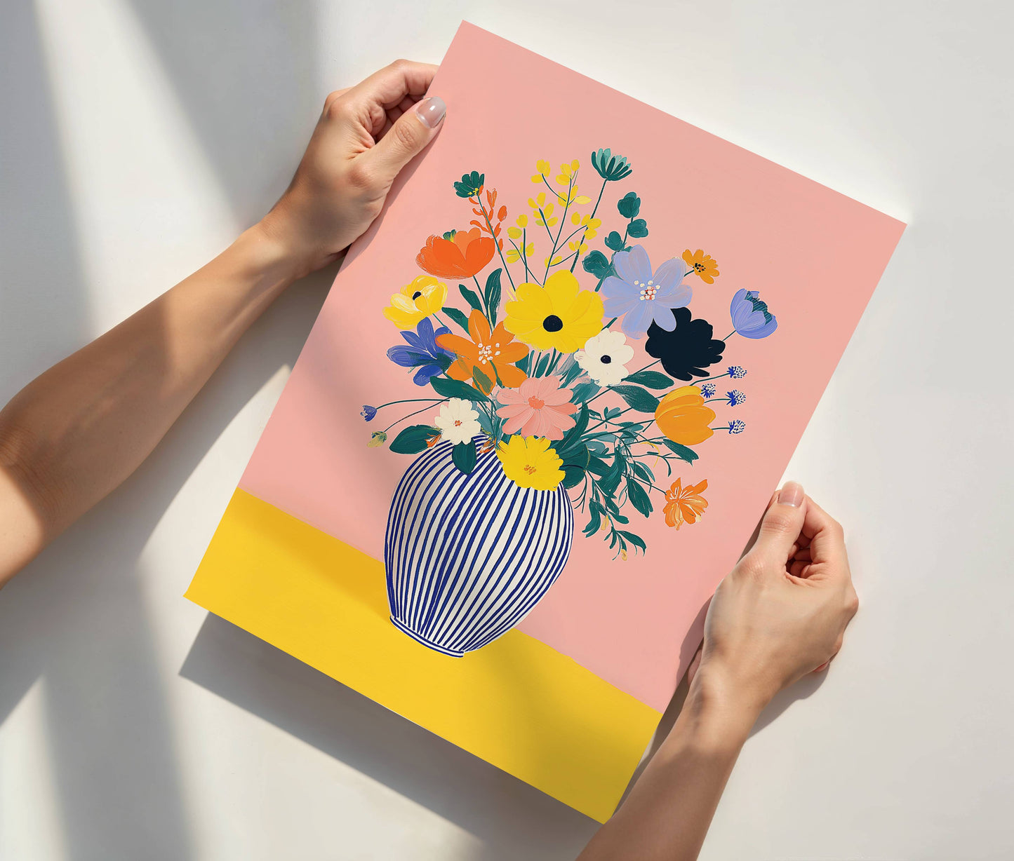 Sunshine Blooms in a Striped Vase Art Print