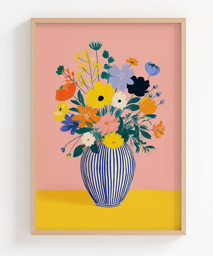 Sunshine Blooms in a Striped Vase Art Print