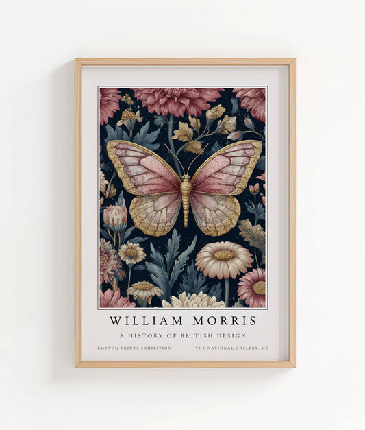 William Morris Pink Butterfly and & Blush Daisy Art Print