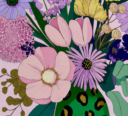 Pastel Modern Maximalist Spring Botanical Tall Green Leopard Vase Canvas Print | Dopamine Décor Wall Art