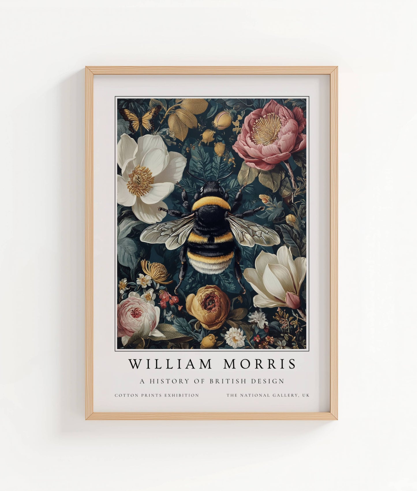 William Morris Midnight Botanical Bumblebee Art Print