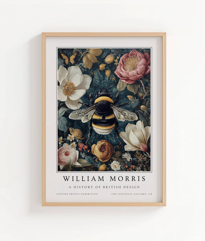 William Morris Midnight Botanical Bumblebee Art Print
