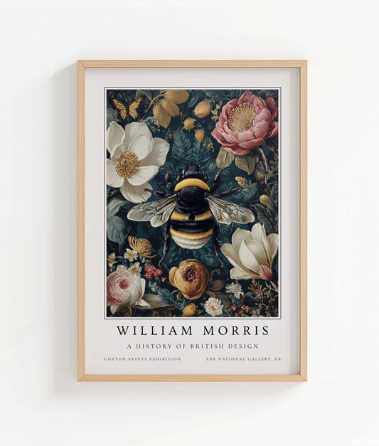 William Morris Midnight Botanical Bumblebee Art Print
